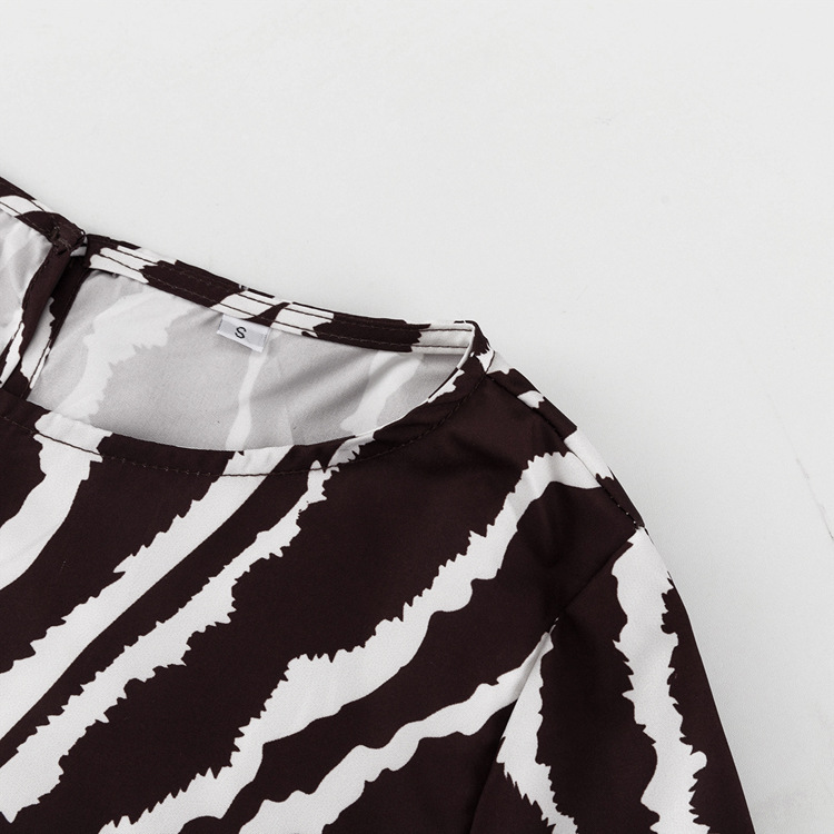 Striped Printing Loose Dress Casual round Neck Long Sleeve Dress Women Autumn Winter