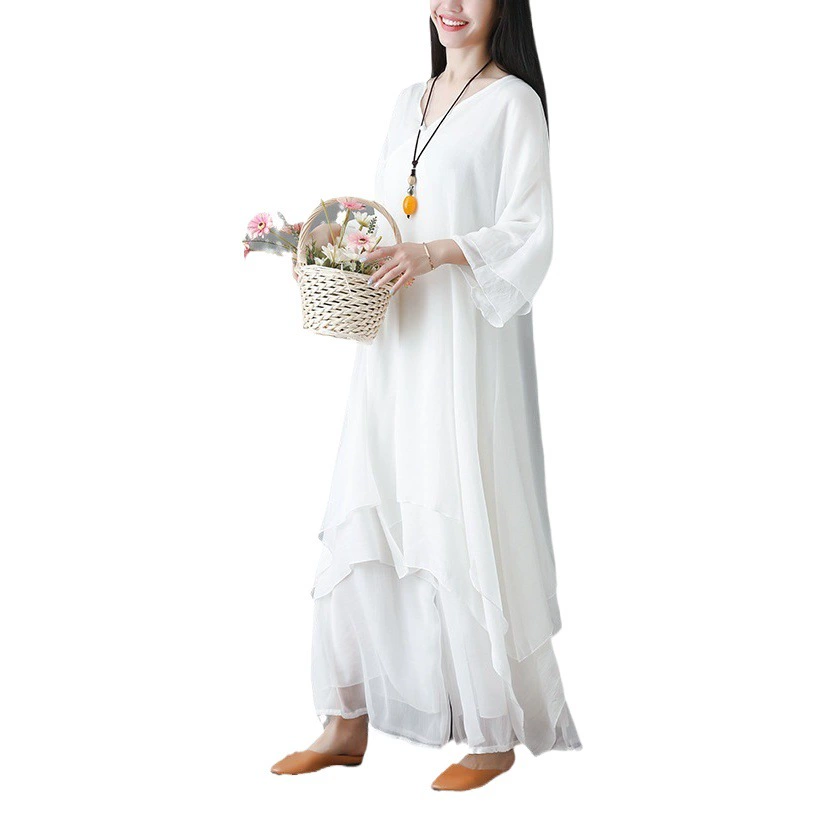 Оптовая продажа дзен-танцевальная одежда женский костюм в китайском стиле платье дзен-Феи чайная одежда хлопковая льняная дзен-одежда халат комплект из двух предметов