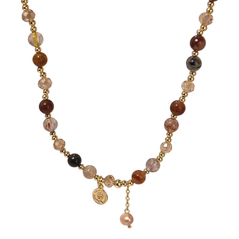 Piedra Natural cristal barroco perla pulsera retrato redondo marca doble capa personalidad todo partido pulsera nueva pulsera de cuentas