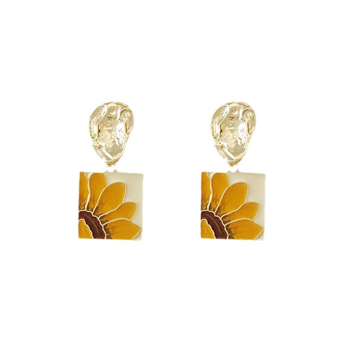 [Art Country] Sunflower Photo 925 Silver Needle Plated 14K Design Creative Beautiful Earrings Women's Earrings Earrings