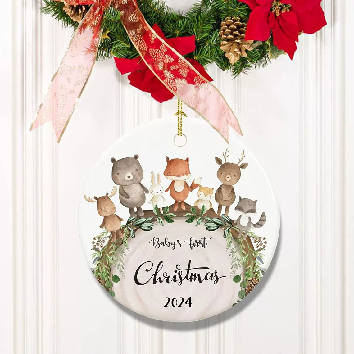 亚马逊速卖通跨境2024 Babys First Christmas圣诞节白色陶瓷挂件