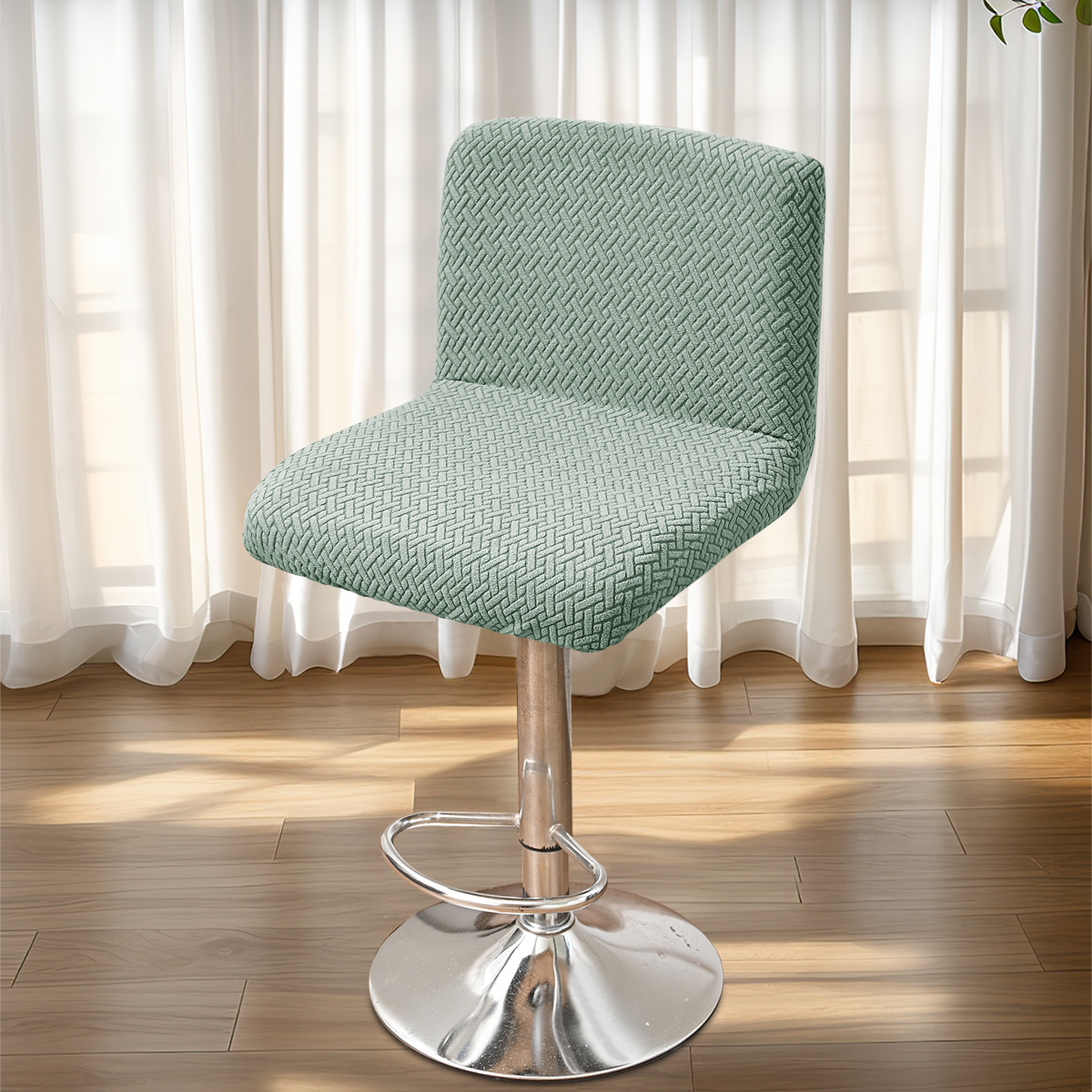 Nuevo estilo transfronterizo en forma de T jacquard a rayas funda de silla de respaldo corto general bar belleza peluquería funda de silla giratoria anti-agarre de gato