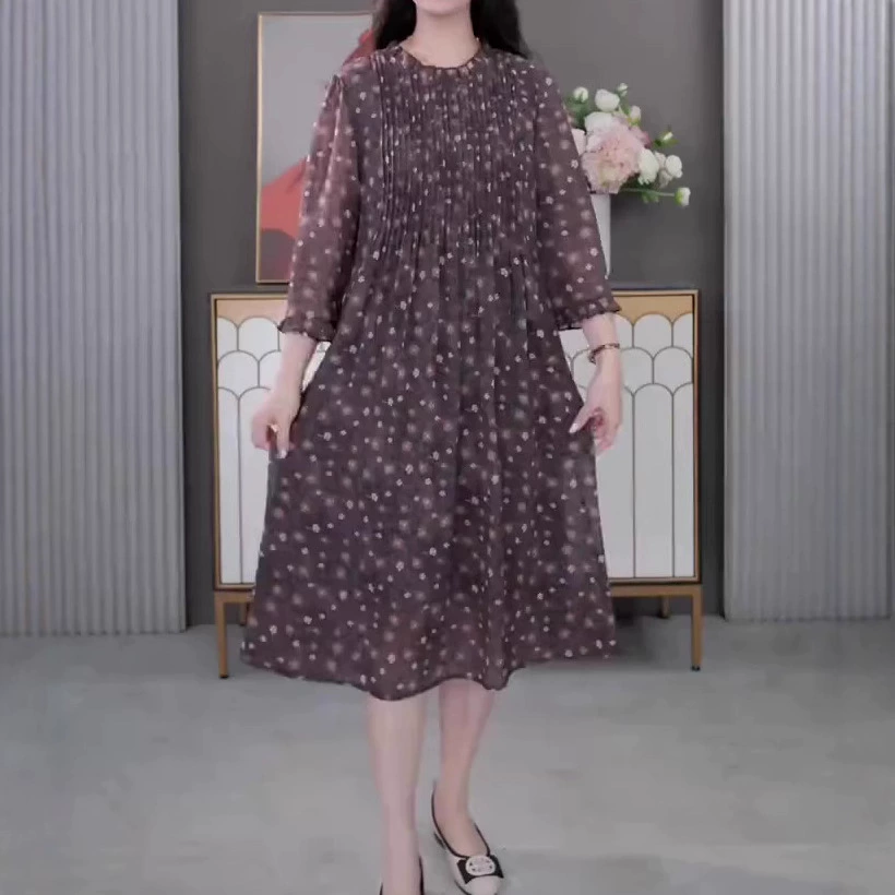 2025 Новый летний супер большой размер свободный 250 кг толстый MM цветочный шифон худое платье сетка красная женская одежда