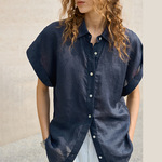 老钱风纯苎麻衬衫短袖轻透翻领上衣宽松女夏季休闲凉感麻料衬衣