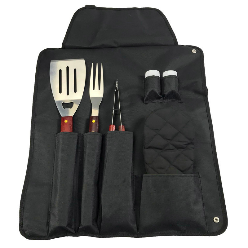 Juego de Utensilios para Barbacoa con Delantal Set de 6-7 Piezas de Acero Inoxidable y Madera para Barbacoa image 6