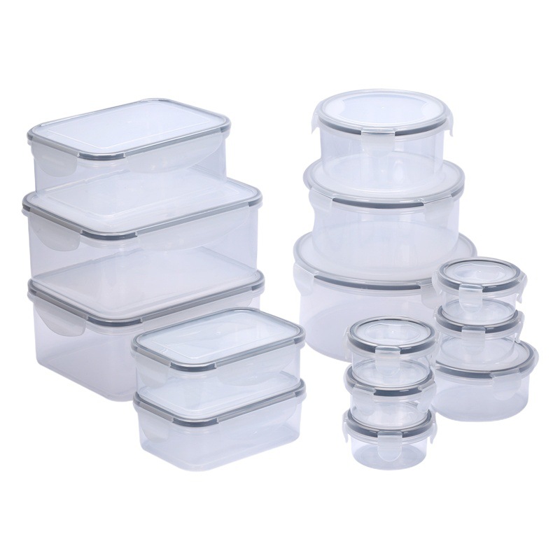 Plástico sellado 14 piezas crujiente frasco multi-grano Flip almacenamiento de productos secos refrigerador refrigerado fruta caja de almacenamiento transparente