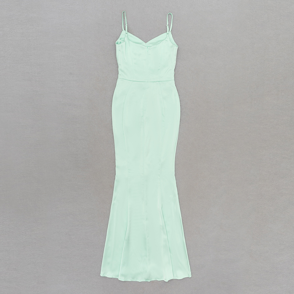 Simple Camisole Pleated Solid Color Dress Dinner Maxi Dress
