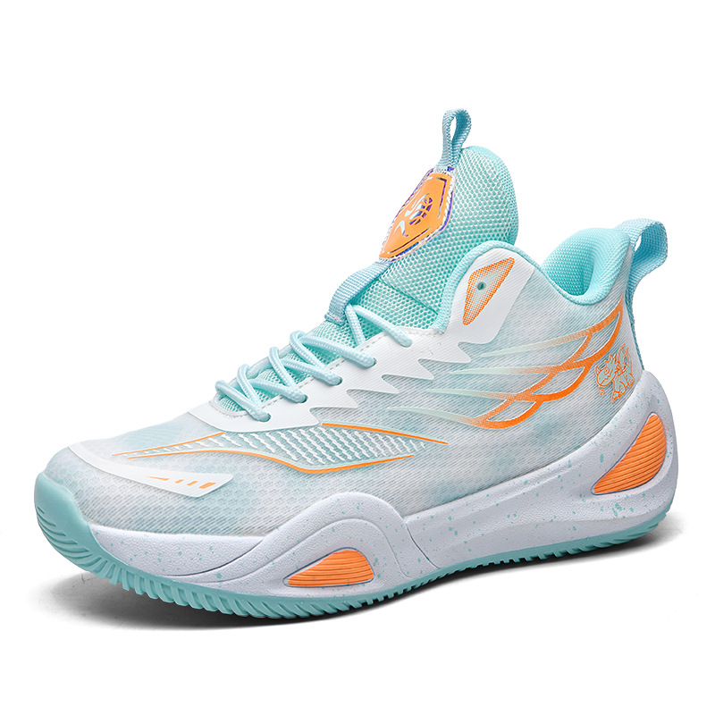 Zapatos transfronterizos para hombre, zapatos de baloncesto de punto con mosca, zapatos deportivos de verano de caña alta, zapatos de entrenamiento para estudiantes jóvenes de camuflaje de malla de moda image 10