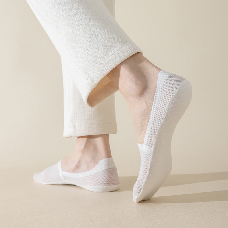 Japanese-Style Muji Socks for Men, Ice Silk Cool Invisible Boat Socks, Sweat-Absorbent Pure Cotton Mesh Socks, Non-Slip Low-Cut Short Socks