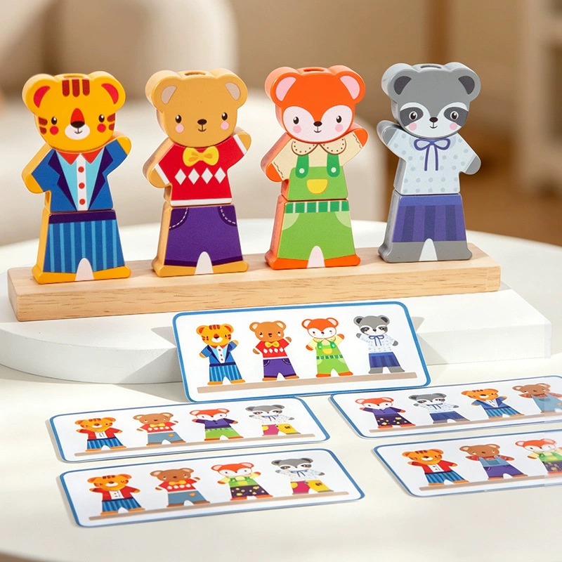 Деревянная игрушка-переодевалка с мишкой развивающая