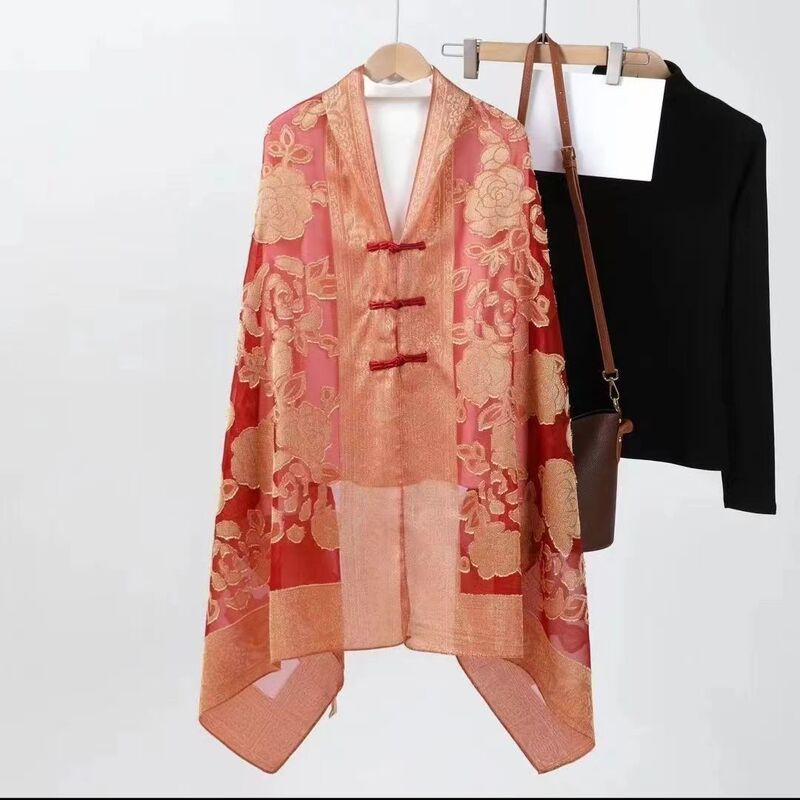 新しい春夏の薄いカットのシルクのバラの中国式のゆったりした大きいサイズの名前の風のお母さんのマントの喜姑のマント|undefined
