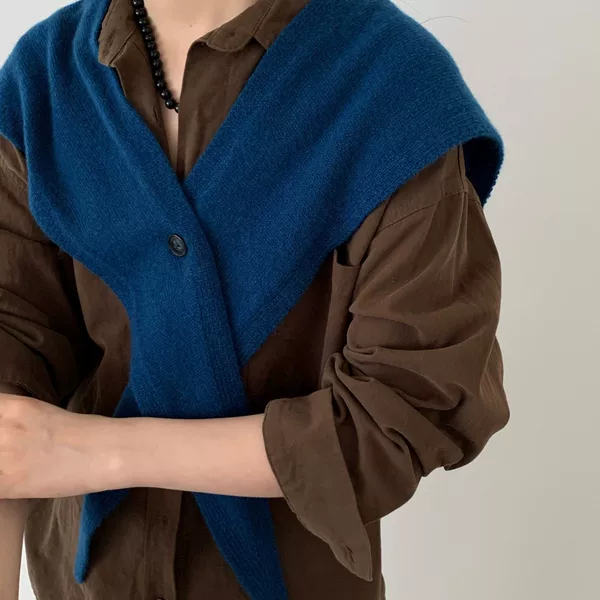 Autumn and Winter Pure Wool Shawl for Women, Korean Style, Lazy, Fashionable and Simple, Pure Color Cross Vest Shirt Shawl