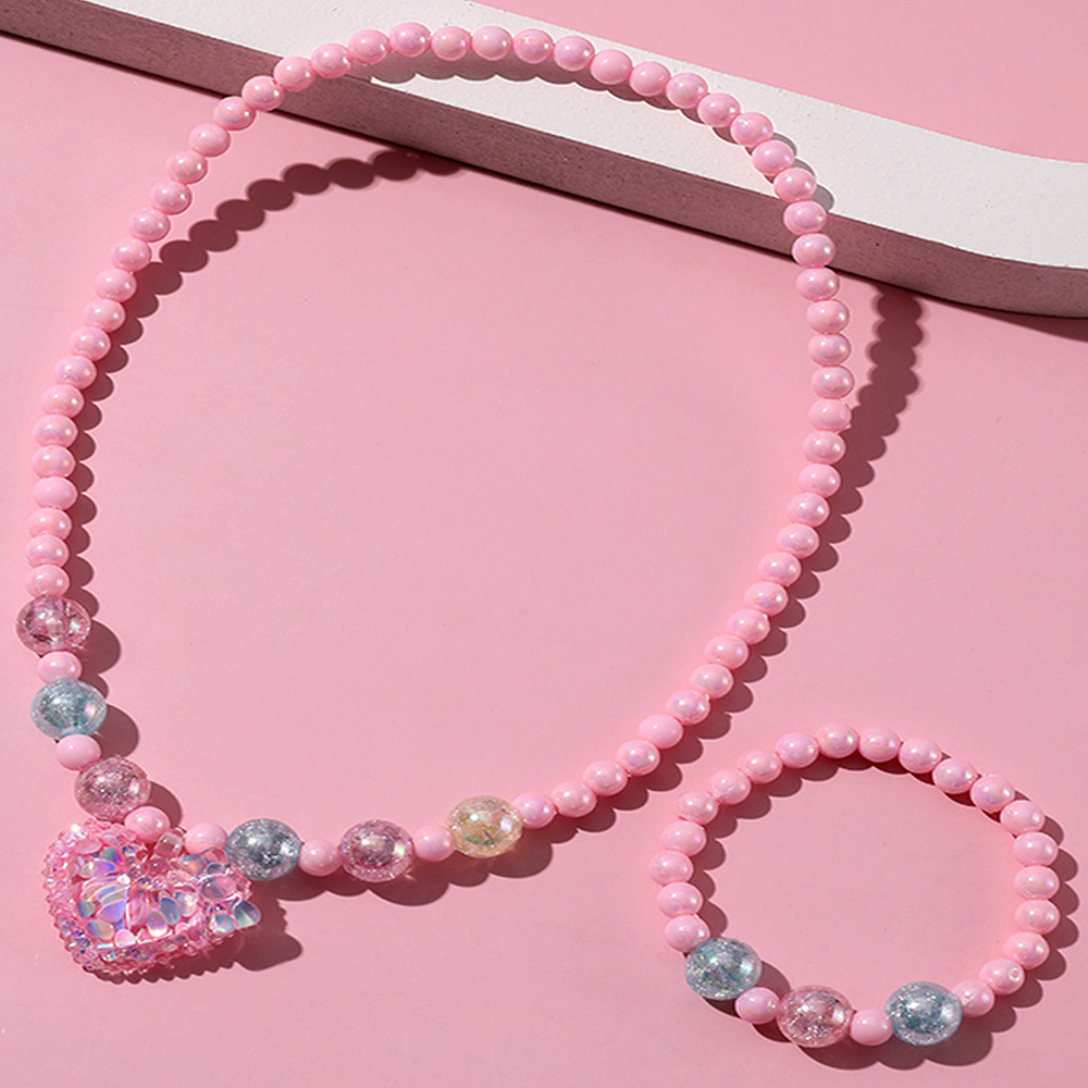 Sweet Heart Shape Plastic Beaded Resin Pendant Necklace Bracelets