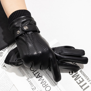 Genuine Leather Gloves Men's Sheepskin Adult Three Touchscreen Winter Warm Riding Gloves Cross-border Foreign Trade Wholesale