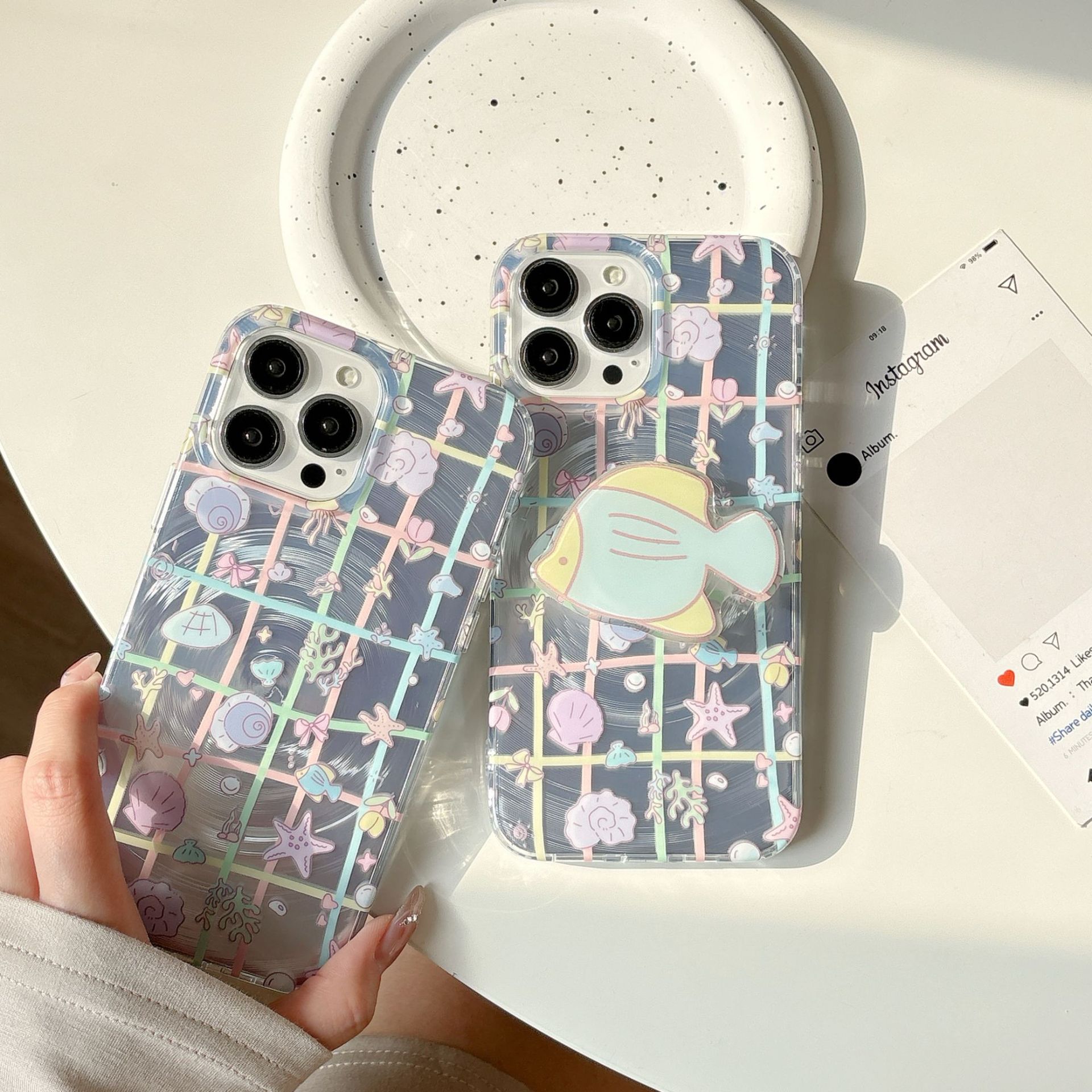 Verano fresco pequeño pescado a cuadros para Apple 15/16 funda para teléfono móvil 15ProMax femenino 16Pro nuevo 14/13