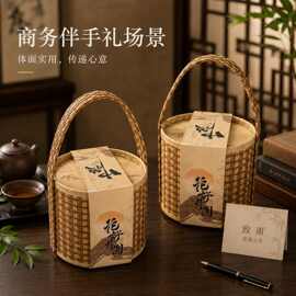 中式藤编月饼圆筒礼盒酒店中秋节蛋黄酥流心月饼手提篮2026新款空