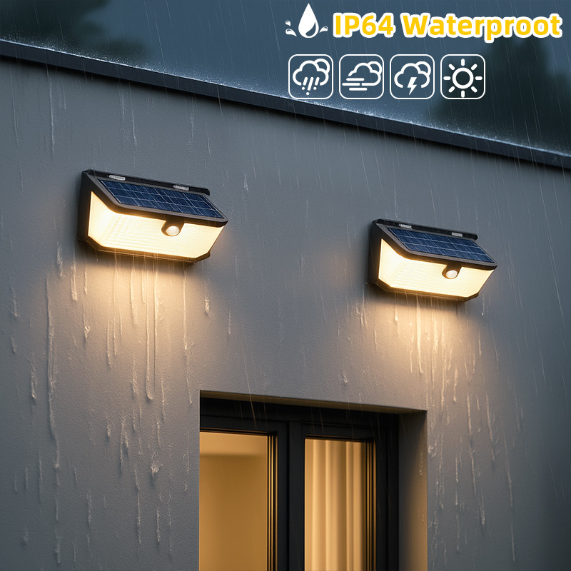 Lámpara solar de pared para puerta, balcón, pasillo, patio, luz LED con sensor exterior impermeable y panel solar.