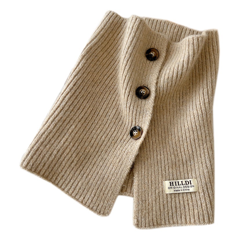 Solid color Knitted button pullover scarf women's autumn and winter Korean style versatile fashion sweater decorative warm neck protection