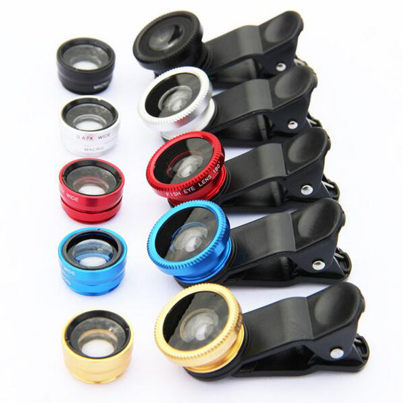 Mobile Phone Lens Magnifier 180-Degree Fisheye Wide-Angle Macro Selfie Device Three-In-One Fisheye Clip-On Lens