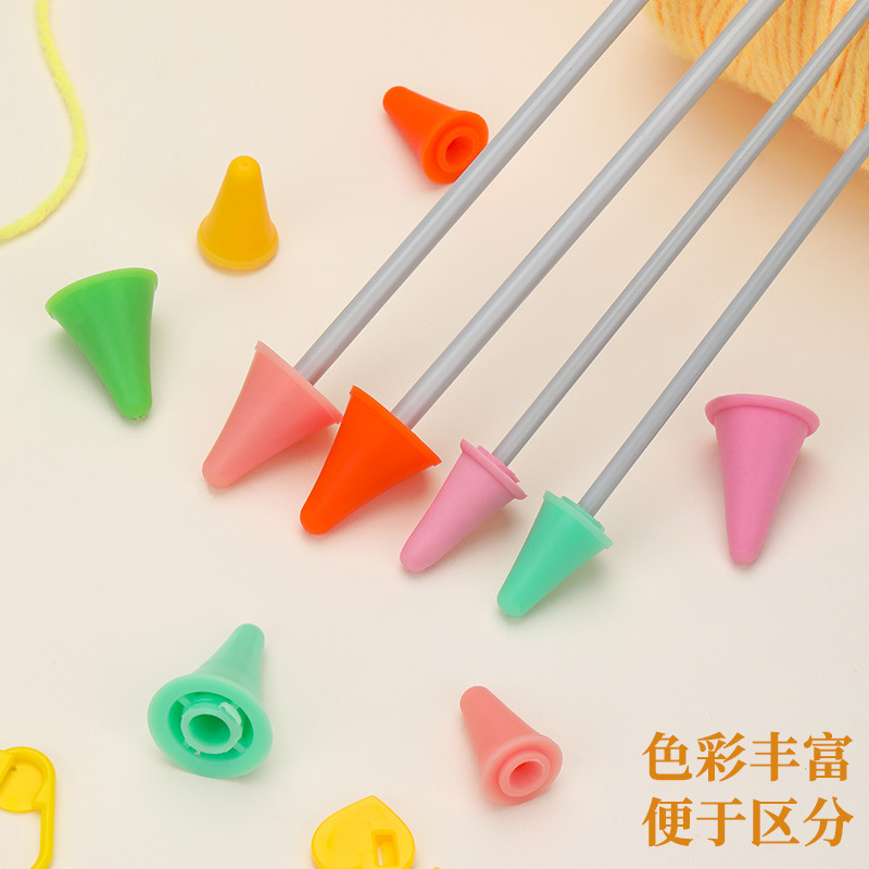 Suéter aguja gorra pullover al por mayor gorro de goma aguja herramienta de tejer aguja de palo anti-off suéter aguja cabeza cubierta de lana herramienta