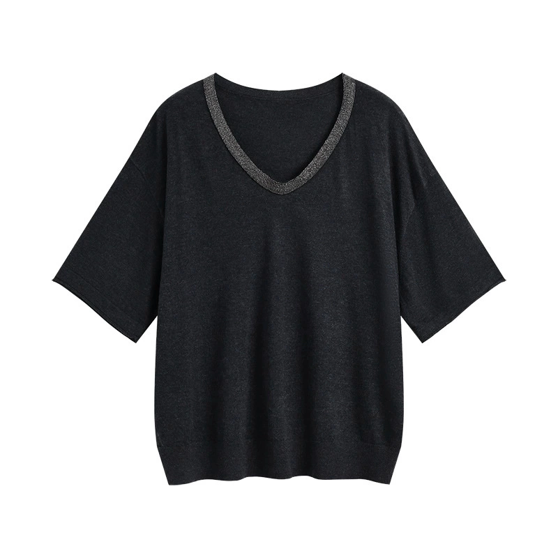 Comfortable knitted summer sweater, V-neckline, high-quality style
