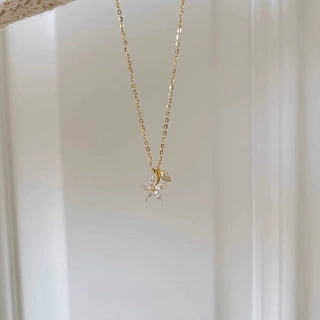 S925纯银镀14K金锆石花朵项链女小众设计感轻奢精致锁骨链百搭配