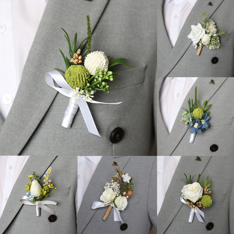 New Tulip Corsage Men Wedding White Boutonniere Flowers