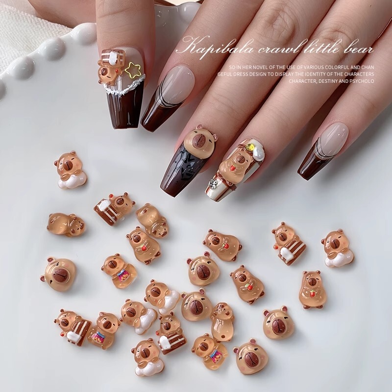 Internet Celebrity Cartoon Capybara Nail Art Accessories, Ice-Transparent Brown Bear, Cute Capybara Children's DIY Nail Decorations