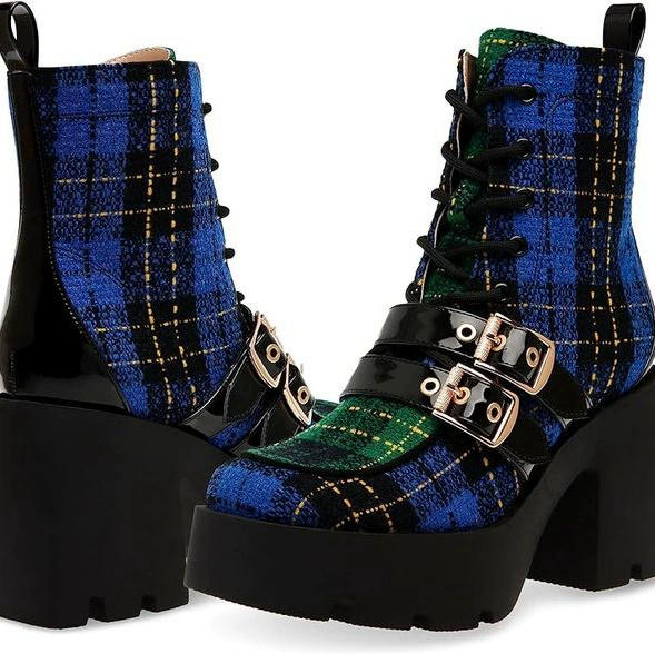 [Толстовка платформы лолита панк темный косплей Lolita Shoes Boots клетчатый]