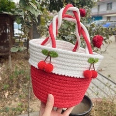 可愛櫻桃小包包女新款手工棉線女包草編包小清新手提籃子包沙灘包