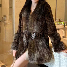 冬季常规款女豹纹修身型短外套编织短款女装外套大衣图片色其他