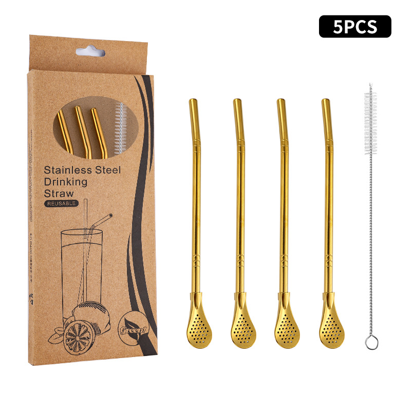 Juego de cuchara de pajita de acero inoxidable 304 transfronterizo creativo de té de yerba, filtro de jugo de yerba, té con leche, cuchara para mezclar café