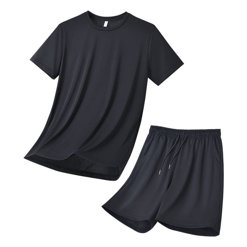 Traje transfronterizo de papá, traje de seda de hielo, corriendo y caminando, traje deportivo de verano, pantalones cortos sueltos de manga corta al aire libre