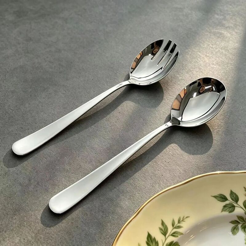 304 stainless steel food-grade serving spoon, serving spoon, public spoon, salad fork and spoon, one-piece molding process serving fork 304 stainless steel food-grade serving spoon, serving spoon, public spoon, salad fork and spoon, one-piece molding process serving fork
