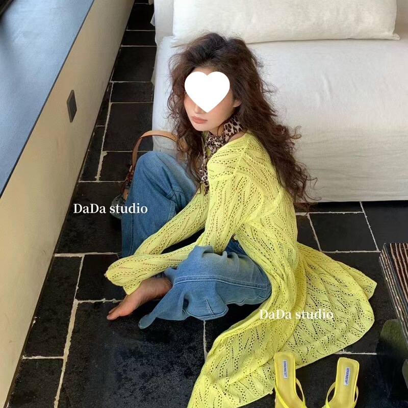 Hollow Lazy Sweater, Lazy Wear Jacket, Women's Early Spring Sexy High-End Knitted Jacket, Hollow New Long Cardigan