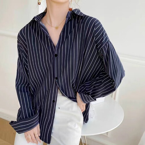 Women's Striped Shirt 2024 New Fashion Trendy Outerwear Spring and Autumn Korean Style Loose Base Layer Blouse Top