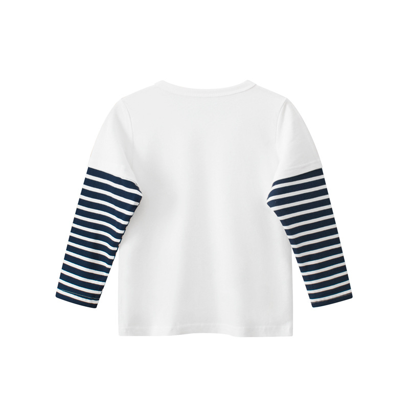 27kids marca ropa para niños otoño nuevo 2024 camiseta de manga larga para niños transfronterizos camisa de fondo para hombres dos dinosaurios falsos