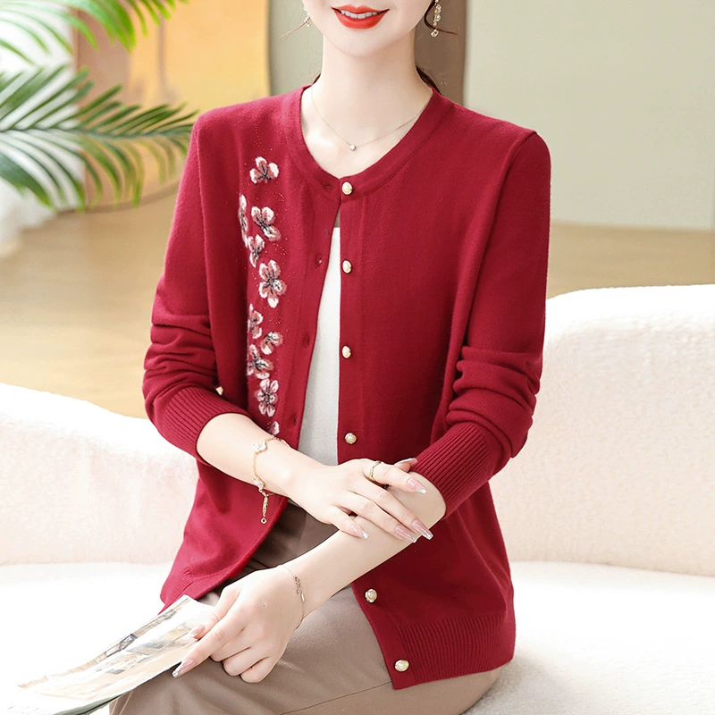 Новый весенне-осенний вязаный кардиган для пожилых людей, пальто для бабушки, тонкий свитер для матери, верхняя одежда для среднего и пожилого возраста