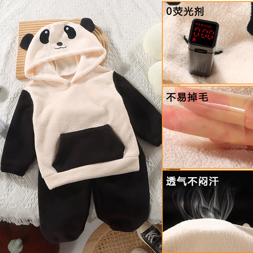 New autumn and winter puff velvet suit for boys and girls, cartoon cute bear pullover for small and medium children, casual two-piece