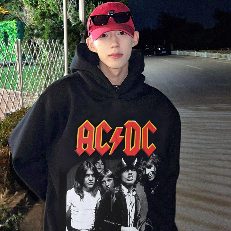 Acdc European and American Loose Youth Couple Pullover Fleece-Lined Hooded Work Clothing Casual Ins Sweatshirt Acdc European and American Loose Youth Couple Pullover Fleece-Lined Hooded Work Clothing Casual Ins Sweatshirt