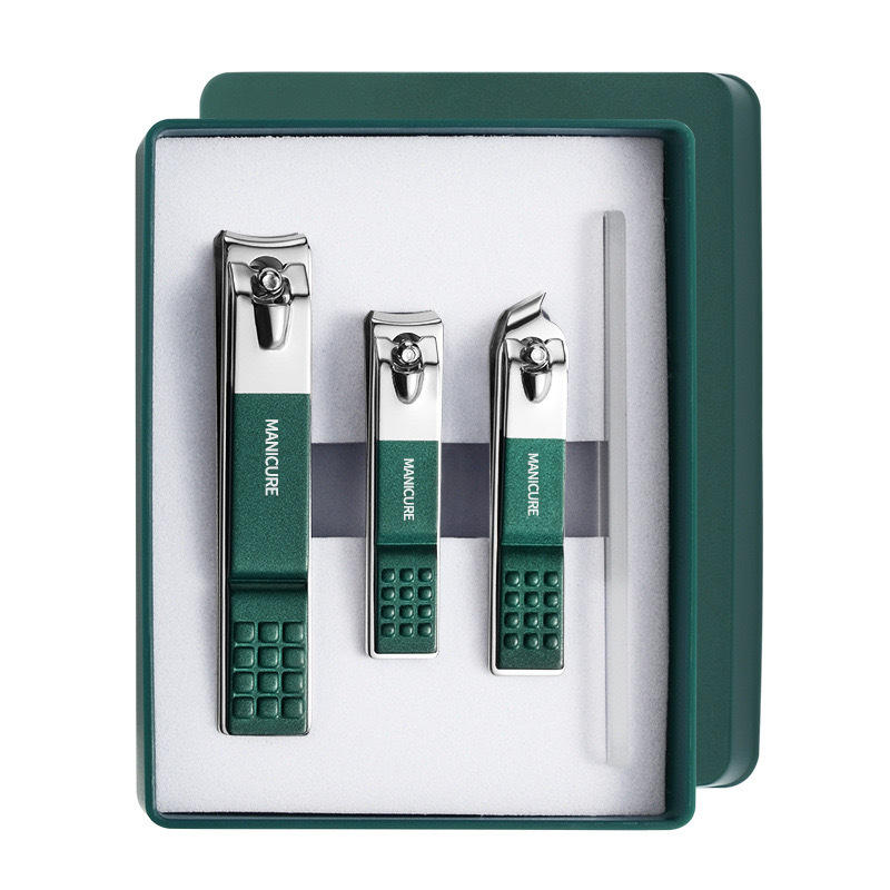 Juego de cortaúñas en stock para uso doméstico, cortaúñas anti-salpicaduras, set de regalo para manicura, set completo con tijeras para uñas duras, planas y angulares.