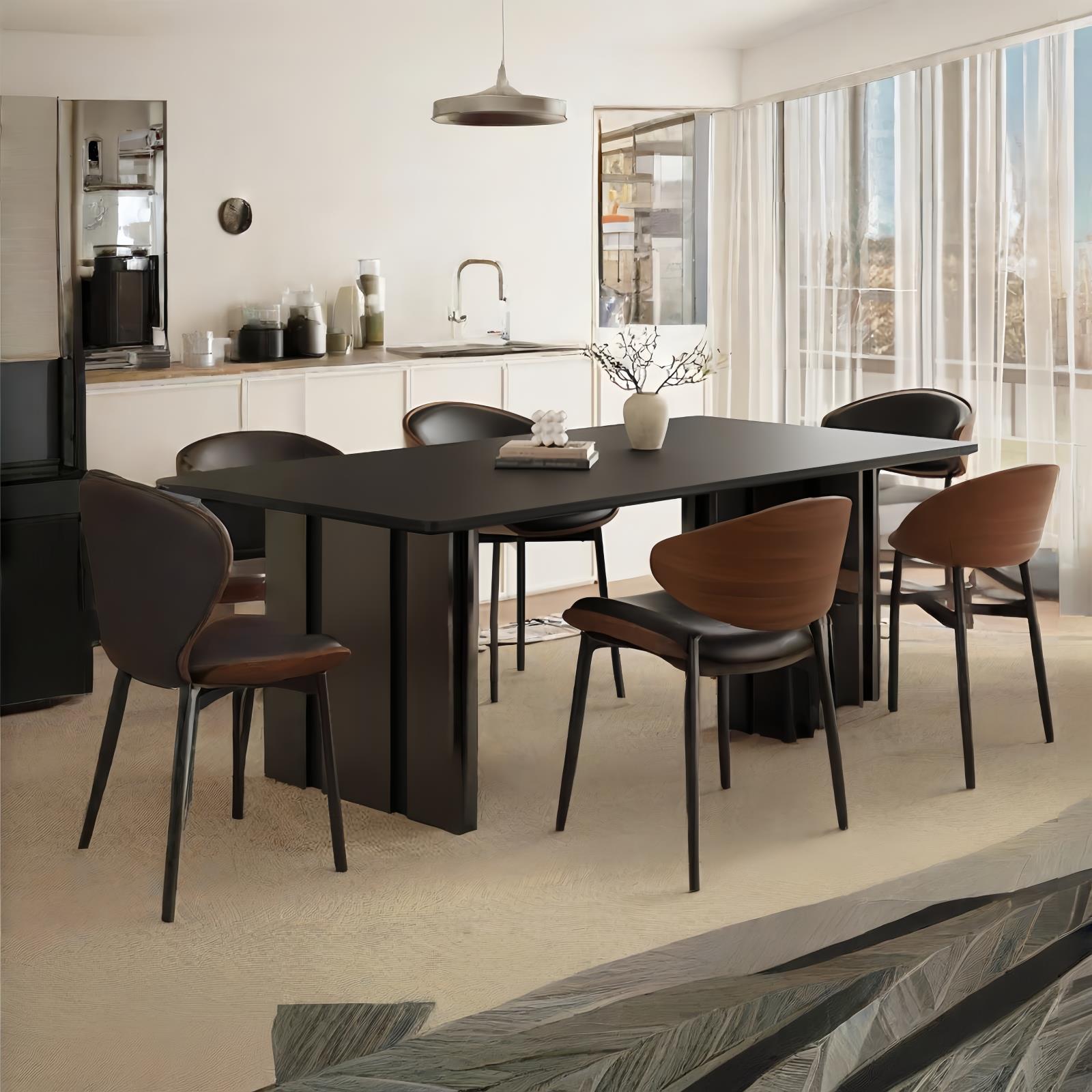 Italian Minimalist Stainless Steel Brushed Full Support Slate Dining Table and Chair Combination Home High-End Western Dining Table Modern Light Luxury