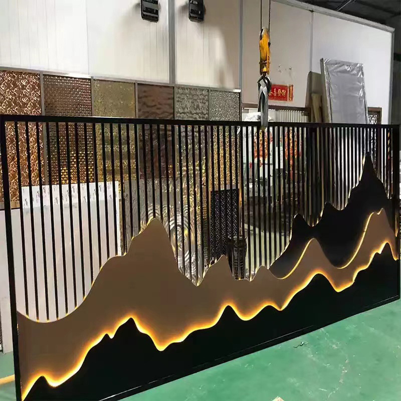 New Chinese Style Courtyard Outdoor Stainless Steel Rockery Background Wall Screen Partition Indoor and Outdoor Shadow Wall Entrance Decoration