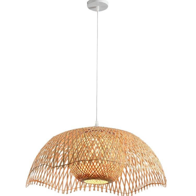 Lámpara de bambú artística con forma de hoja de loto, estilo chino, para sala de té, hostal, lámpara Zen, estilo japonés, para restaurante, hostal, hotel, lámpara colgante de bambú artístico