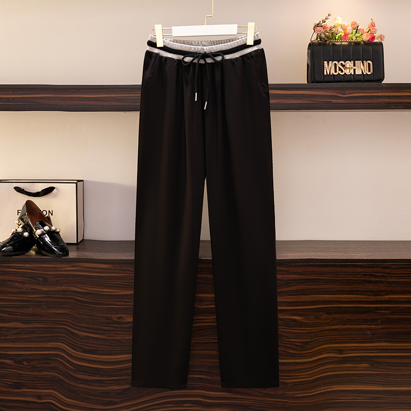 2023 Spring new pattern Large Women's wear trousers 300 Pounds of fat mm Frenum Waist Show thin leisure time Wide leg pants 63361