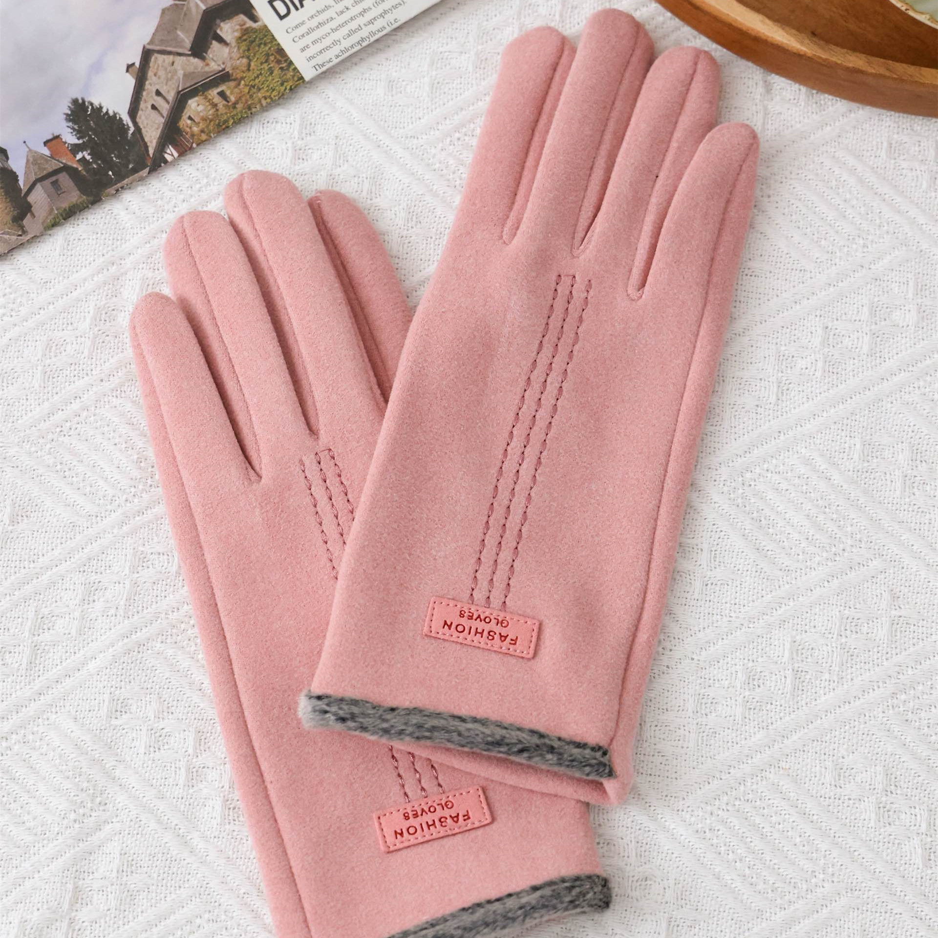 Winter Women's Velvet Warm Gloves Touch Screen Three-line Rapped Outdoor Riding Gloves Fashion Sports Driving