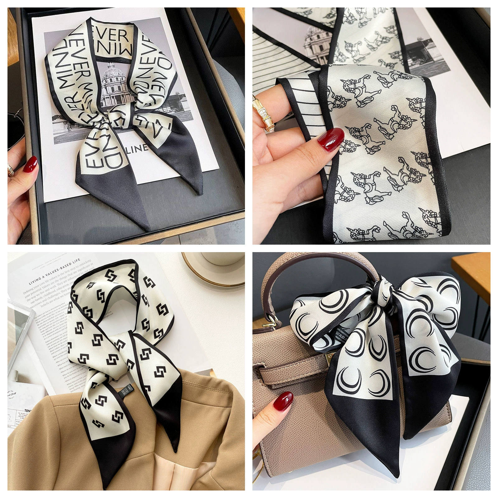 (Индивидуальный) Модный шелковый шарф, галстук с бантом для волос, головной убор, маленький свежий женский тонкий узкий ободок для волос, Лента Весна и осень