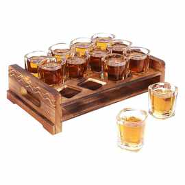 酒吧拖盘多功能酒架多格杯托收纳杯子盘火烧碳化厨房木托盘架LOGO