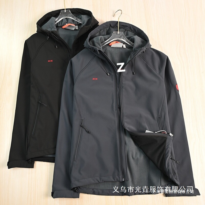 Men's Clothing Good Quality Products 259/01 Outdoor Sports Embroidered Letter Fleece Softshell Hooded Casual Jacket Wholesale