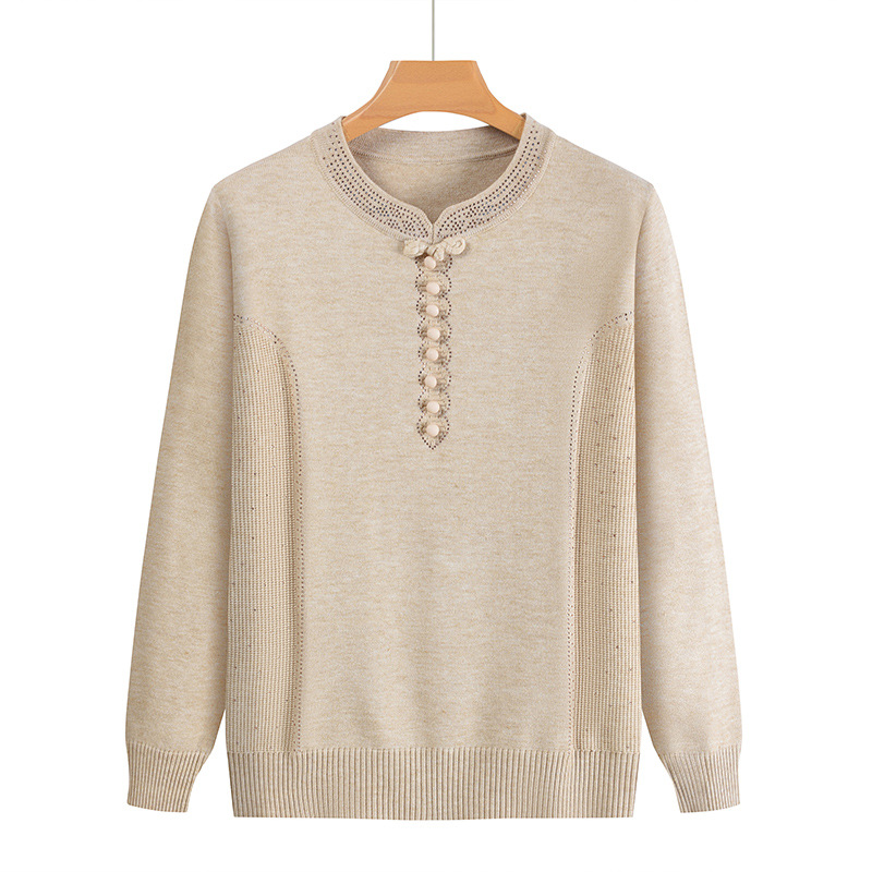 Factory direct autumn/winter new style Chinese style base layer for mothers, knitted base layer, long-sleeved sweater, stretchy top for women.